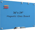 MaxGear Glass Whiteboard, Tempered Magnetic Dry Erase Board Blue, Frameless by MaxGear