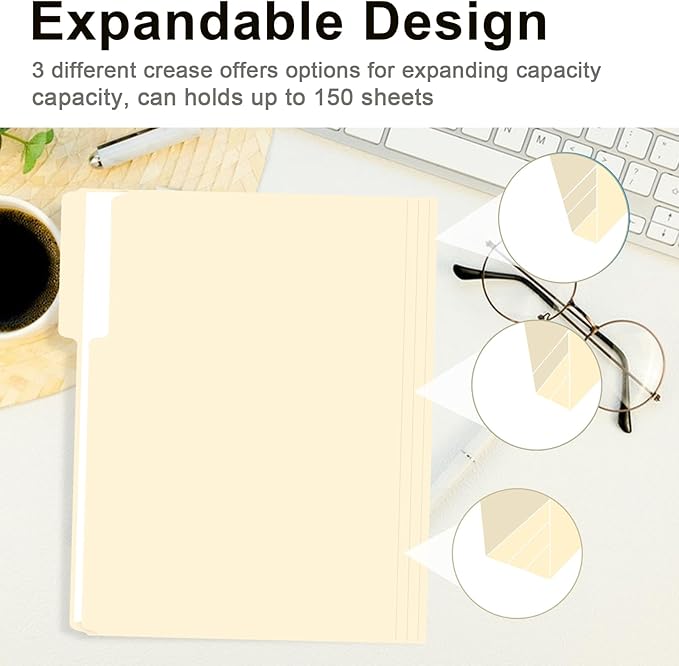 File Folder, RAZCC 150 Pack 1/3 Cut Tab File Folders Letter Size, Manila Folders - Image 5