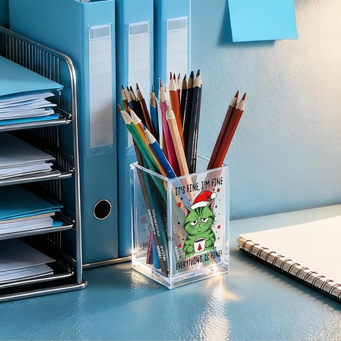 QYUVK It's Fine I'm Fine Everything Is Acrylic Makeup Brush Pencil Holder Cup - Image 4