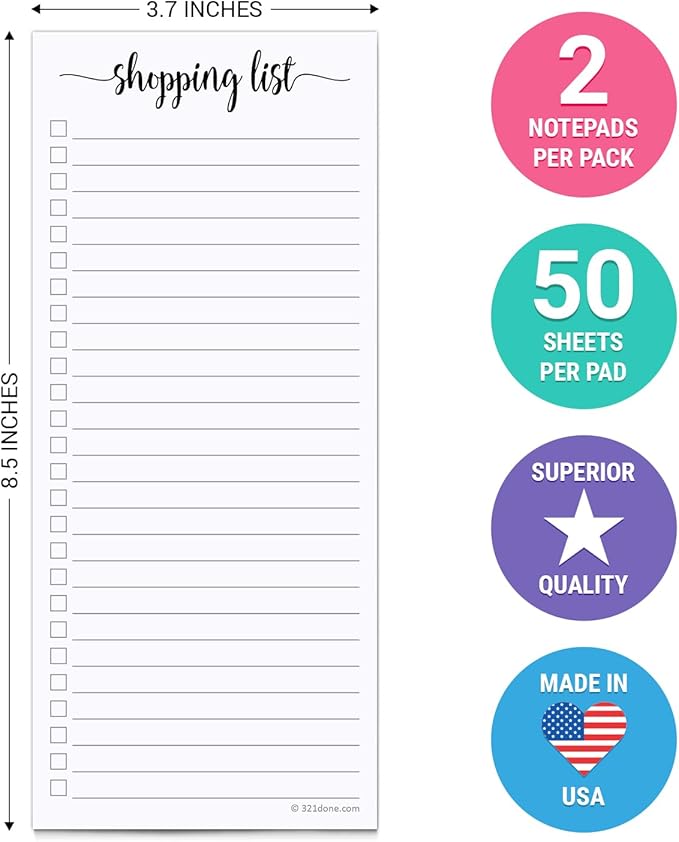 321Done 2-Pack Slim Shopping List Notepad, Made in USA - Image 2
