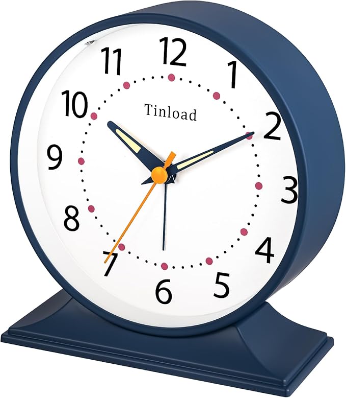 Tinload 4.5" Antique Retro Analog Alarm Clock, Small Silent Bedside Desk Clock - Image 2