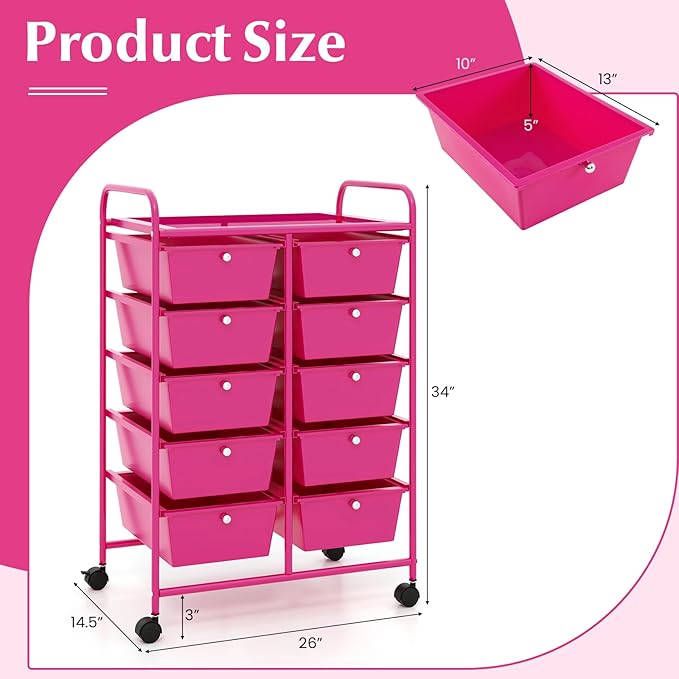 GOFLAME 10-Drawer Rolling Storage Cart, Art Craft Storage Organizer on Wheels - Image 3