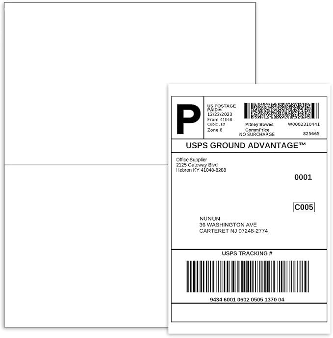 BESTEASY 200 Half Sheet Self Adhesive Shipping Labels, Laser/Ink Jet White by BESTEASYLABELPRINTER