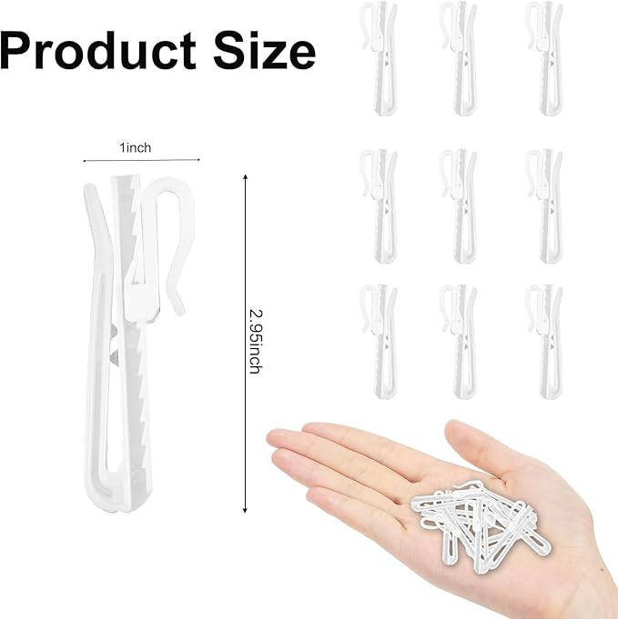 20 PCS Plastic Curtain Hooks Adjustable Pinch Pleat Curtain Clips Room Divider - Image 3