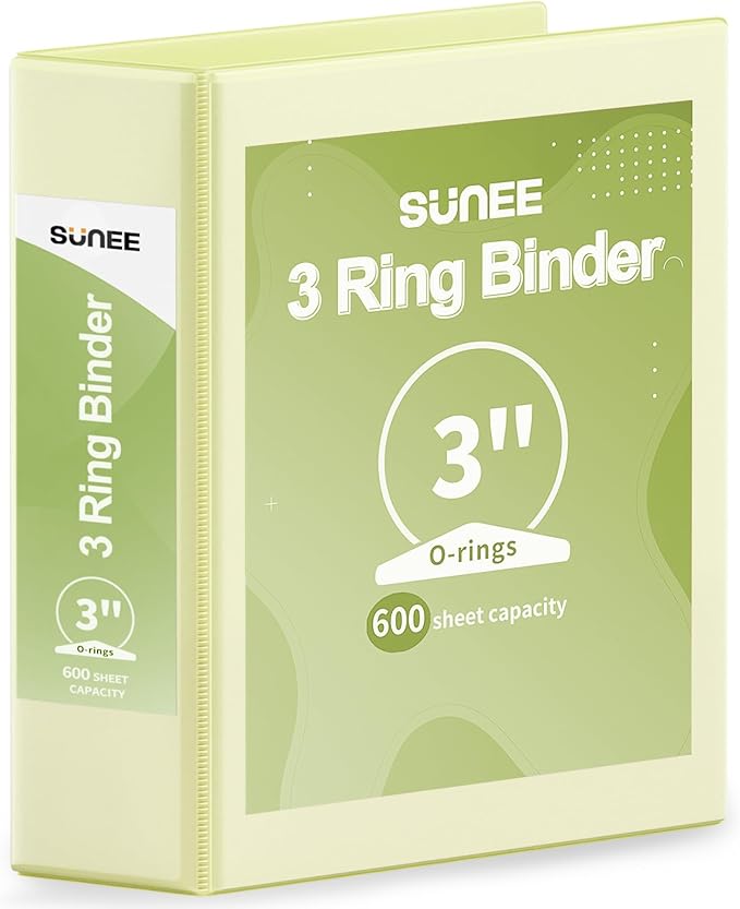 SUNEE 3 Ring Binder 3 Inch 1 Pack, Light Yellow by SUNEE