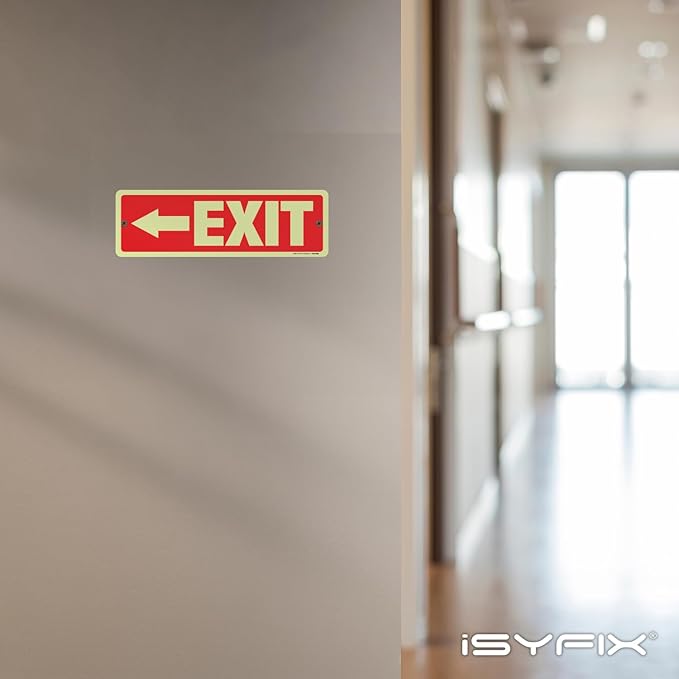 iSYFIX Exit Signs with Directional Left Arrow, Glow in the Dark, - Image 5