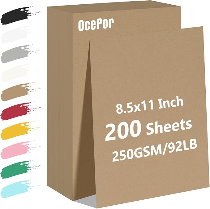 OcePor 200 Sheets Brown Cardstock Paper, Colored Printer Paper 8.5 x 11 by OcePor