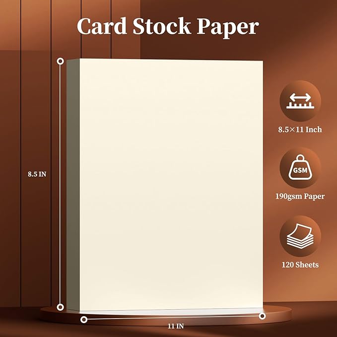 120 Sheets of Cardstock 8.5 x 11, Heavyweight Cover Cream Cardstock Printer - Image 2