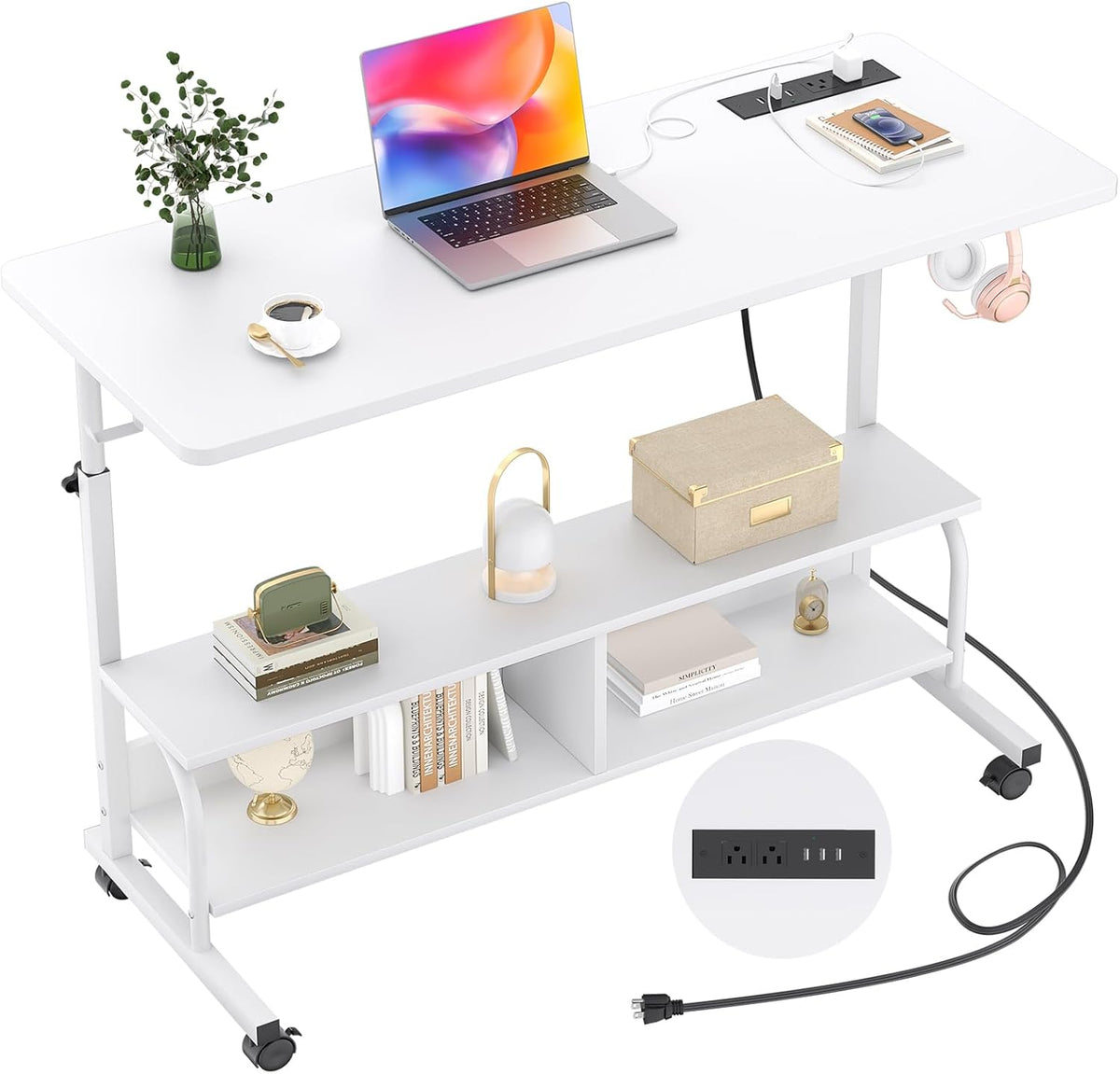 Armocity 47" Rolling Standing Desk with Charging Station for Couch Bed
