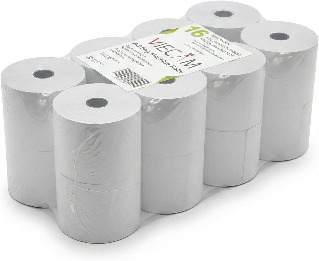 2 1/4" x 150' White Adding Machine Paper Rolls – One Ply Register/Calculator/10-Key Paper for Printing Calculators and Registers – 16 Rolls