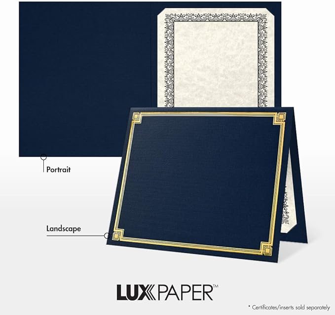 LUXPaper 9.5" x 12" Certificate Holders | Nautical Blue Linen | Embossed Gold - Image 4