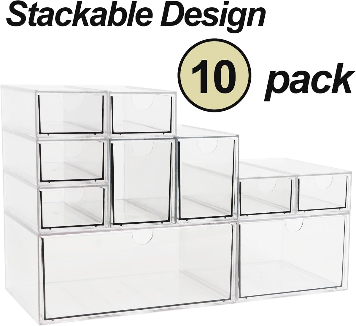 Acrylic Makeup Organizer, 10 Drawers Clear Storage Organizer Desktop Stackabl...