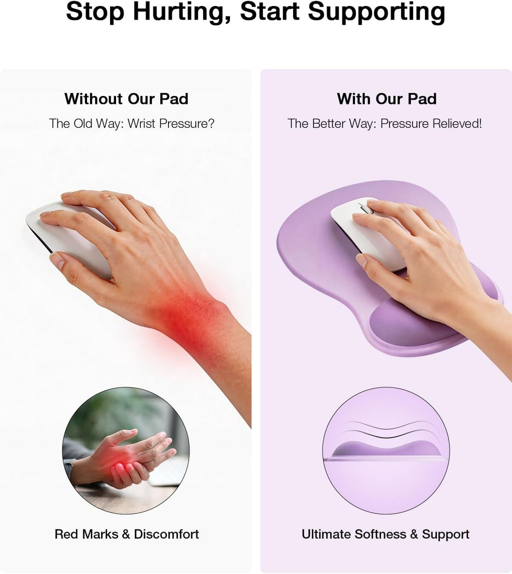 Ergonomic Mouse Pad with Gel Wrist Rest, Comfortable Cute Mousepad | with Non-Slip PU Base, Waterproof & Washable Surface, Purple Mouse Pad for Office, Home, Gaming, Computer, Laptop