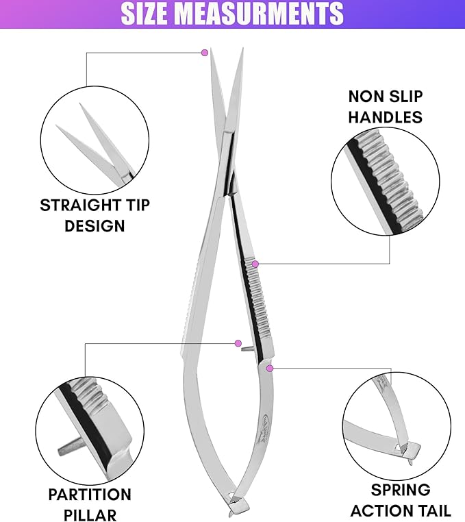 Cross Edge Spring Scissors 5 Inch straight Stainless Steel Precision Eyebrow & - Image 6