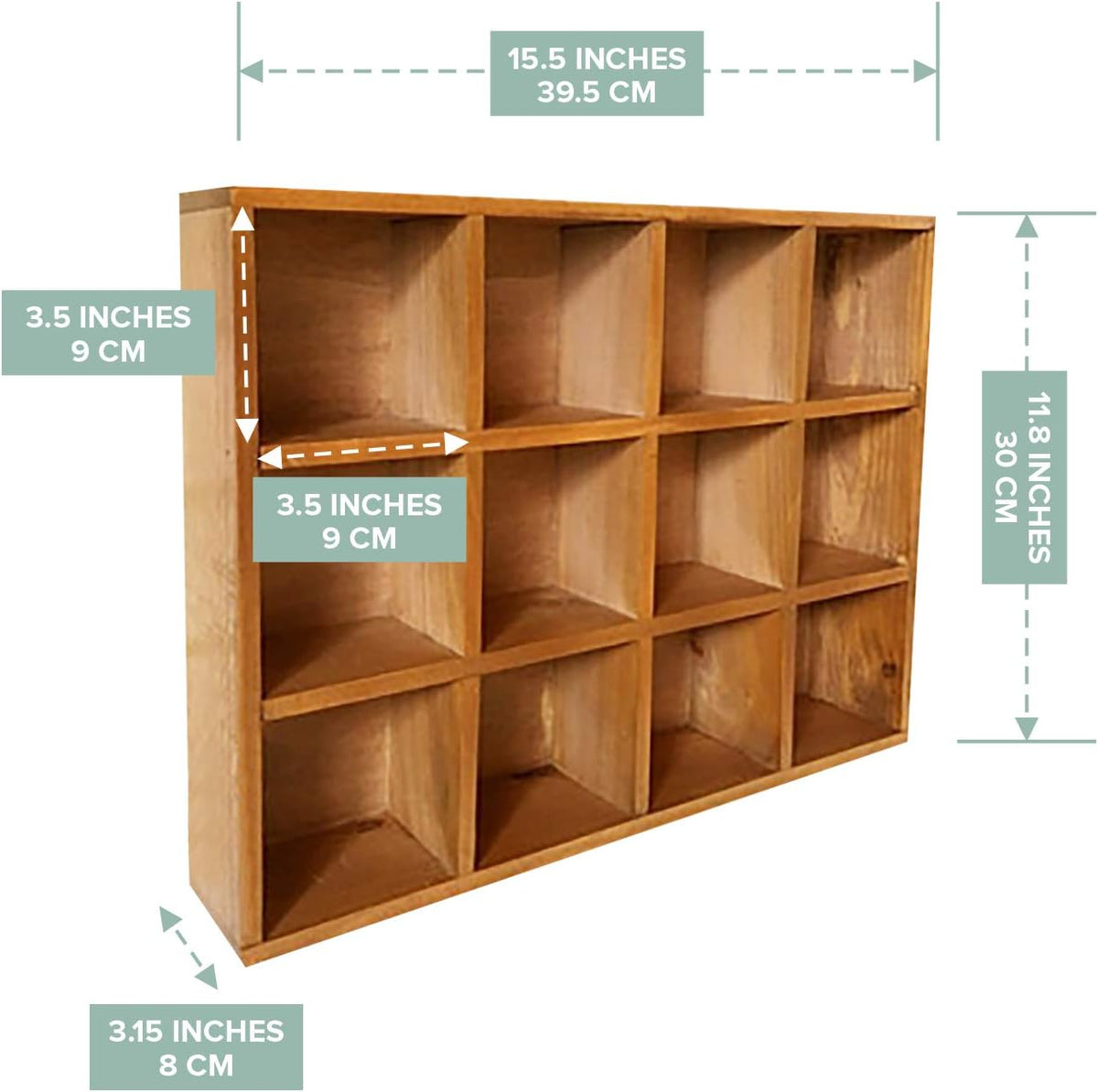 Primo Supply 12-Slot Wood Display Cabinet 12 x 15.5 Square Cubby Shelf Organi...