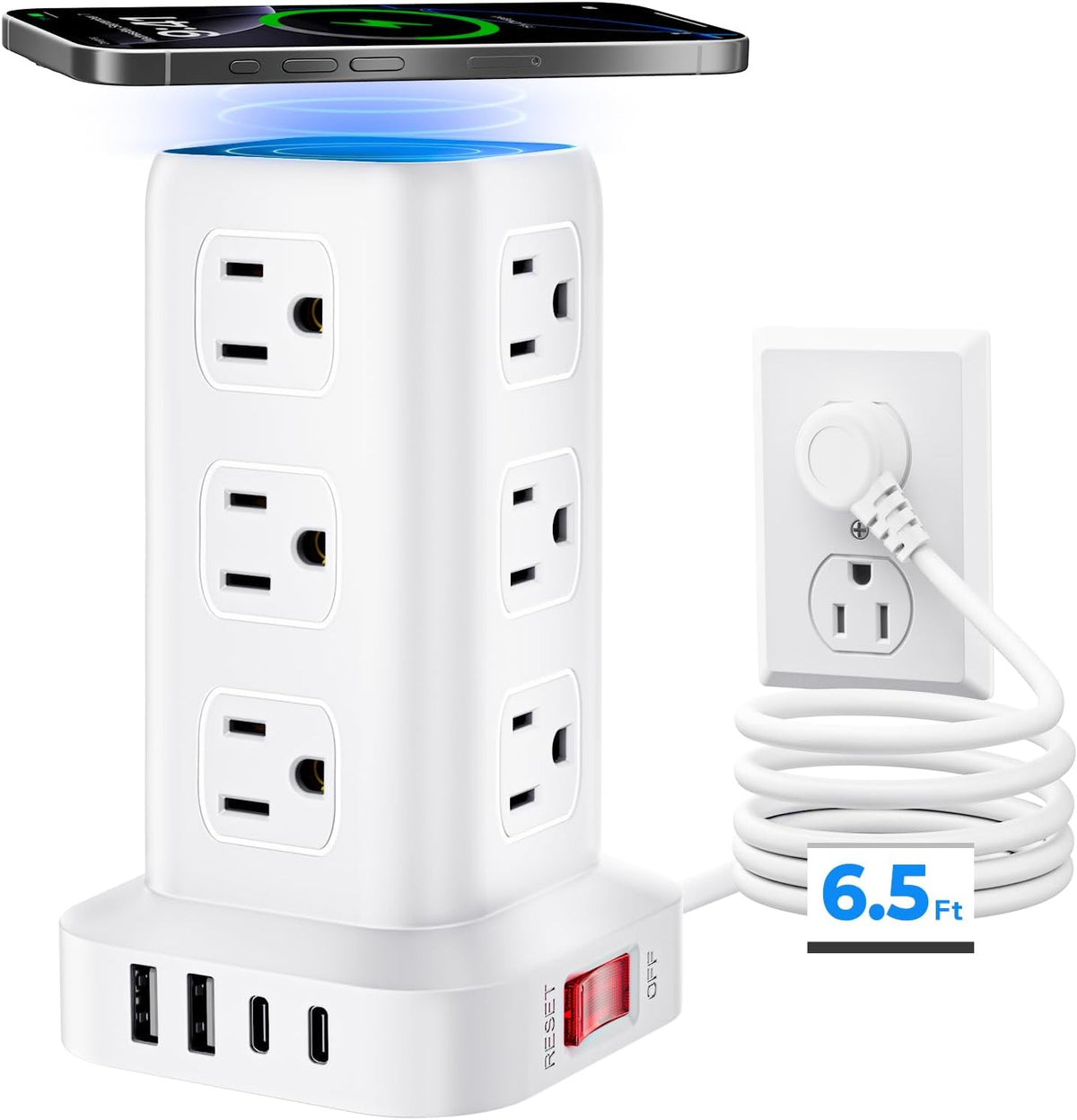 Power Strip with 12 Outlets 4 USB (1 USB C), 6.5Feet Extension Cord with Mult...