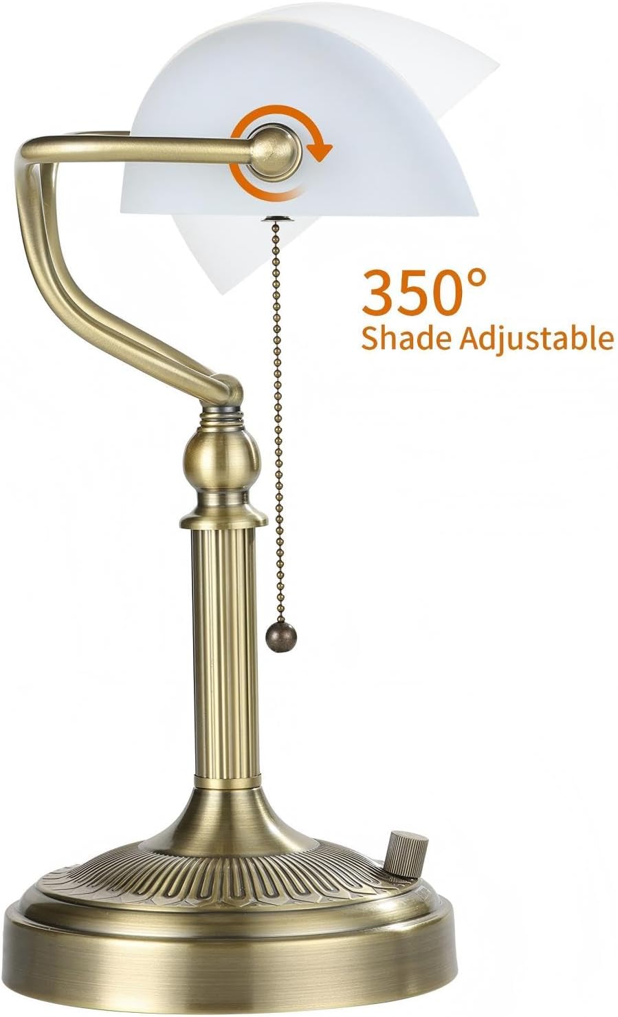 White Matted Stepless Dimmable Glass Bankers Desk Lamp