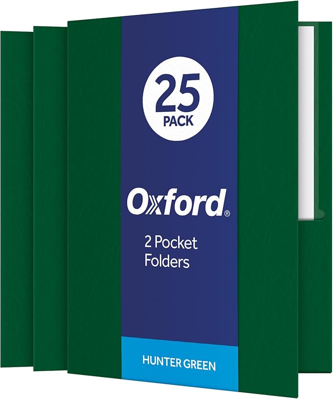 Oxford Twin-Pocket Folders, Textured Paper, Letter Size, Hunter Green, Holds by Oxford