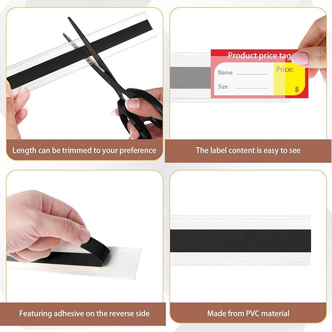 60 Pcs 47.8 x 1.37 Inch Shelf Label Strips Black Clear PVC Ticket Channel Back - Image 4