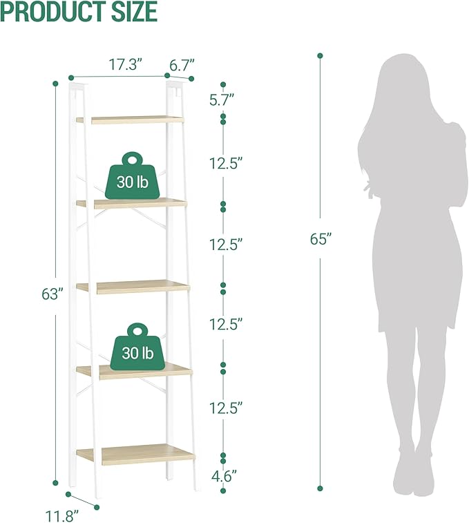 Hzuaneri Ladder Shelf, Bookshelf Bookcase, Freestanding Corner Storage Shelve - Image 2