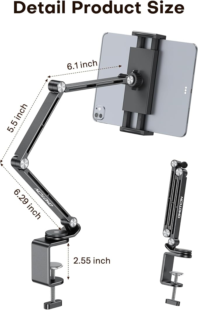 OMOTON Adjustable Tablet Stand for iPad, Desk Phone Holder for Bed - Image 5