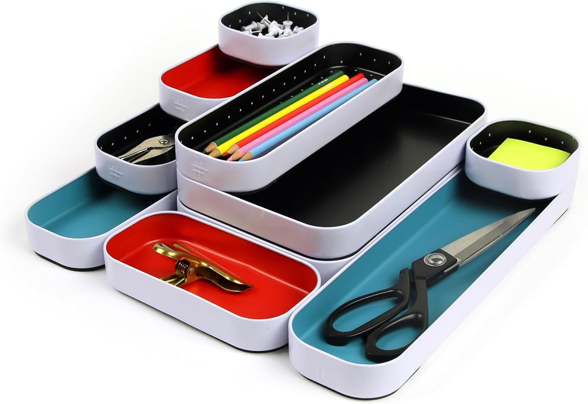 Three by Three Seattle Metal Drawer Organizer Tray Set, 10-Pc, 1" (Multi)