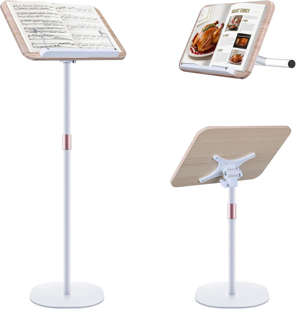 2 in 1 Dual-use Music Stand & Desktop Book Stand, Adjustable Height 16.5&...