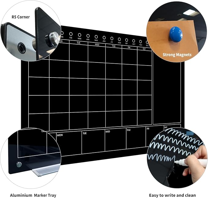 JYYPWB Magnetic Glass Whiteboard 36X24 Monthly Planner Calendar Dry Erase Board - Image 3