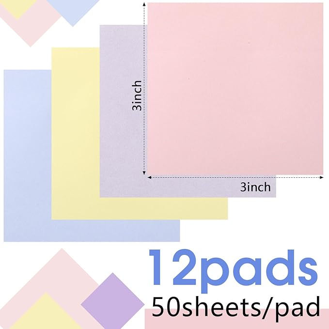 Thenshop 12 Pads Pastel Sticky Notes 3''x3'', Self Stick Notes Pads Pastel - Image 2