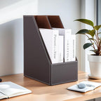 KINGFOM Wooden Leatherette Desktop File Folder Organizer and Document File - Image 2