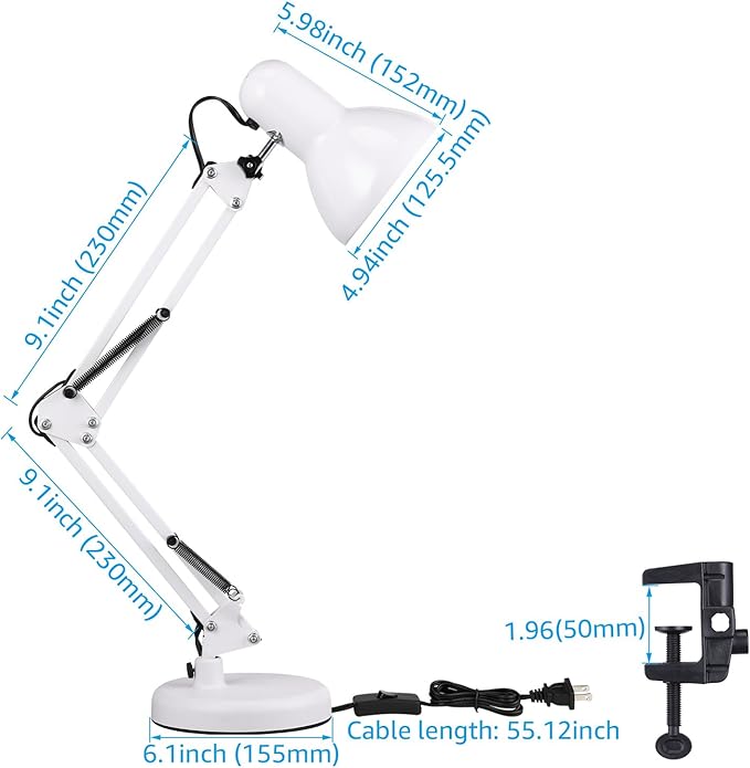 TORCHSTAR Metal Desk Lamp with Clamp, Swing Arm, Architect Adjustable Gooseneck - Image 6