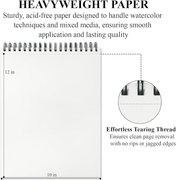 Watercolor Sketchbook 10"x12", 32 Sheets Water Color Paper, 140lb/300gsm - Image 2