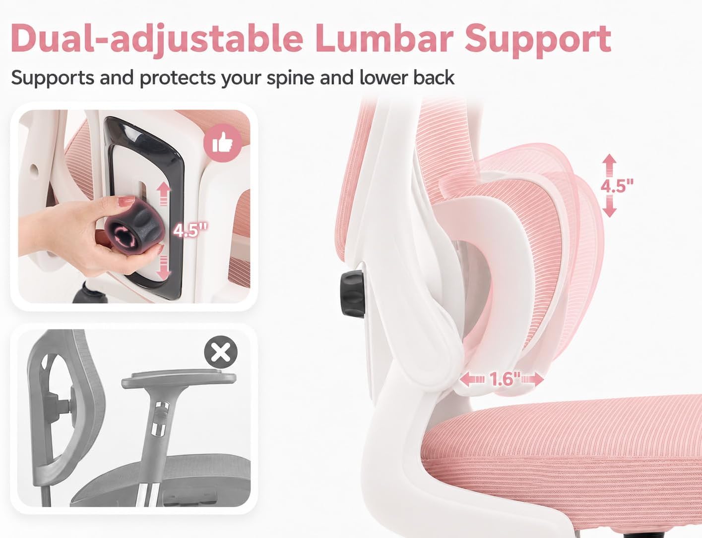 Ergonomic Office Chair with Adjustable Headrest & Lumbar Support, High Back Mesh Desk Chair, 400 LBS Capacity Swivel Computer Chair with Flip-Up Arms, Home Office Gaming Chair (Pink)