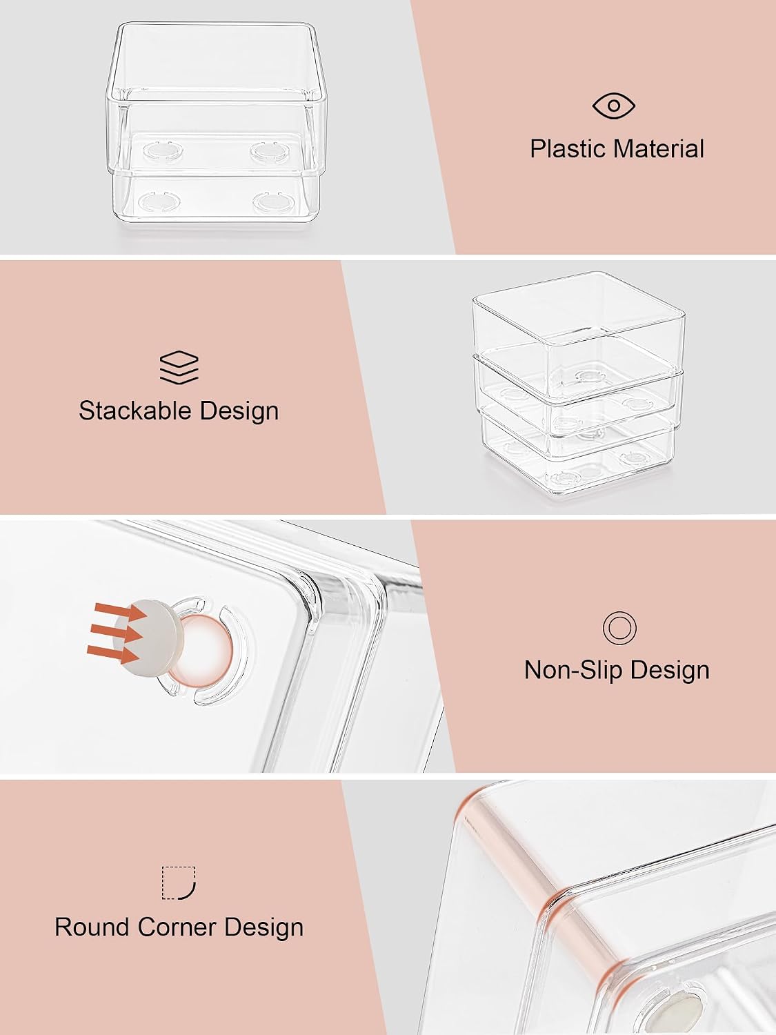SMARTAKE 37 PCS Drawer Organizer 4 Size Desk Makeup Drawer Organizer Clear