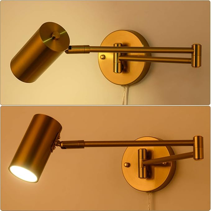 Ahaloye Gold Plug in Wall Sconces Set of 2, Modern Swing Arms Wall Lamp - Image 2