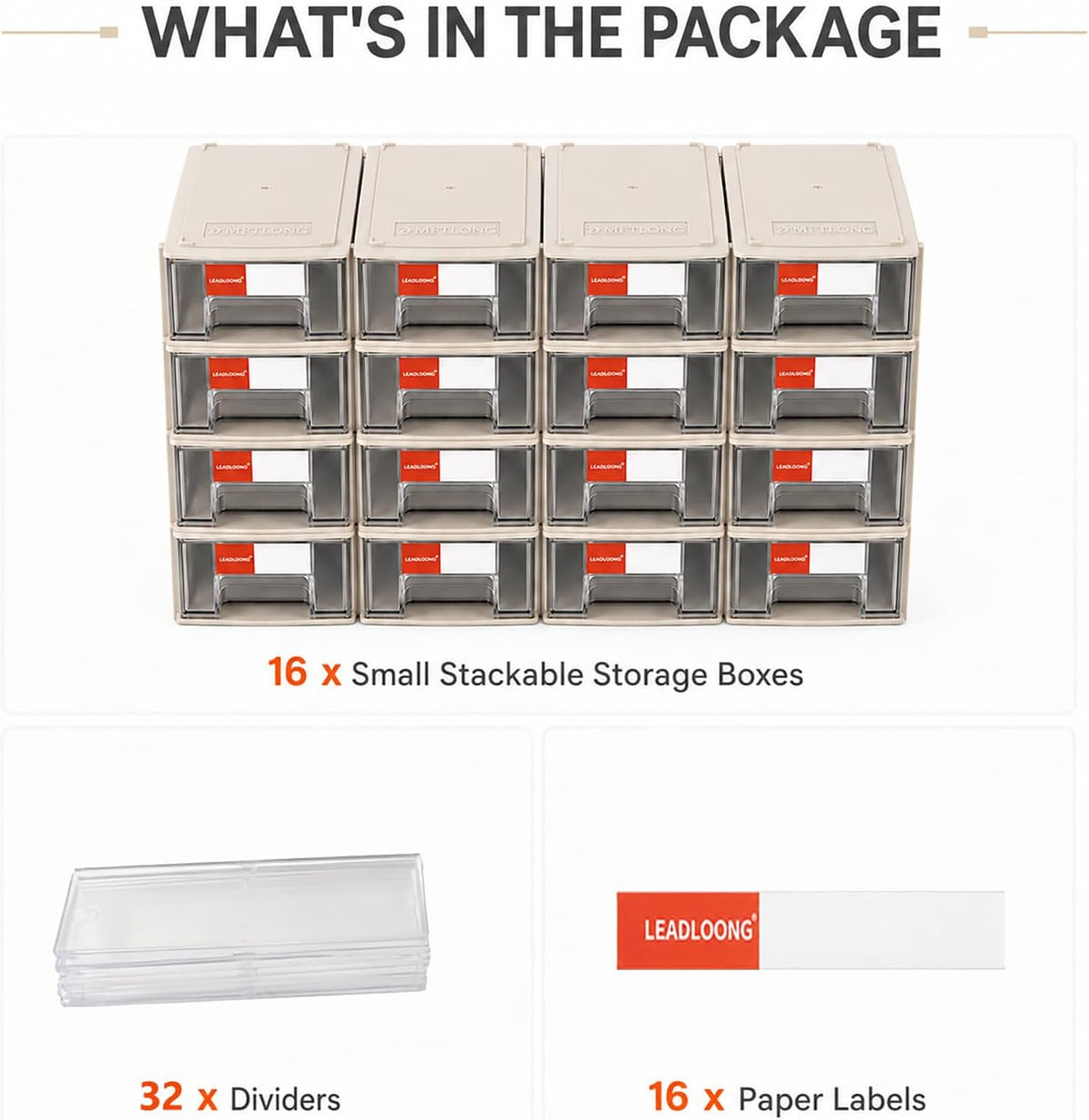16 Pack Stackable Desk Organizer Drawers for Craft Storage Gray