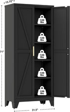 qinptwut 71" metal storage cabinet with doors and shown in use