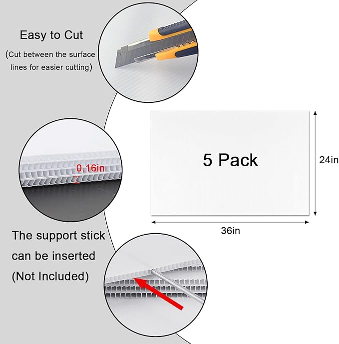 Poster Board 24" x 36", 5 Pack White Corrugated Plastic Board, 3/16 Inches - Image 6