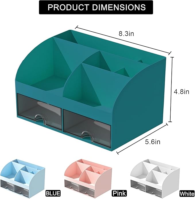 Desk Organizer with 6 Compartments and 2 Drawers, Plastic Makeup Organizer - Image 4