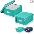 2 Pcs Checks Storage Box with Lid Document Boxes Banker Boxes Lake Green by DLUGOPIS