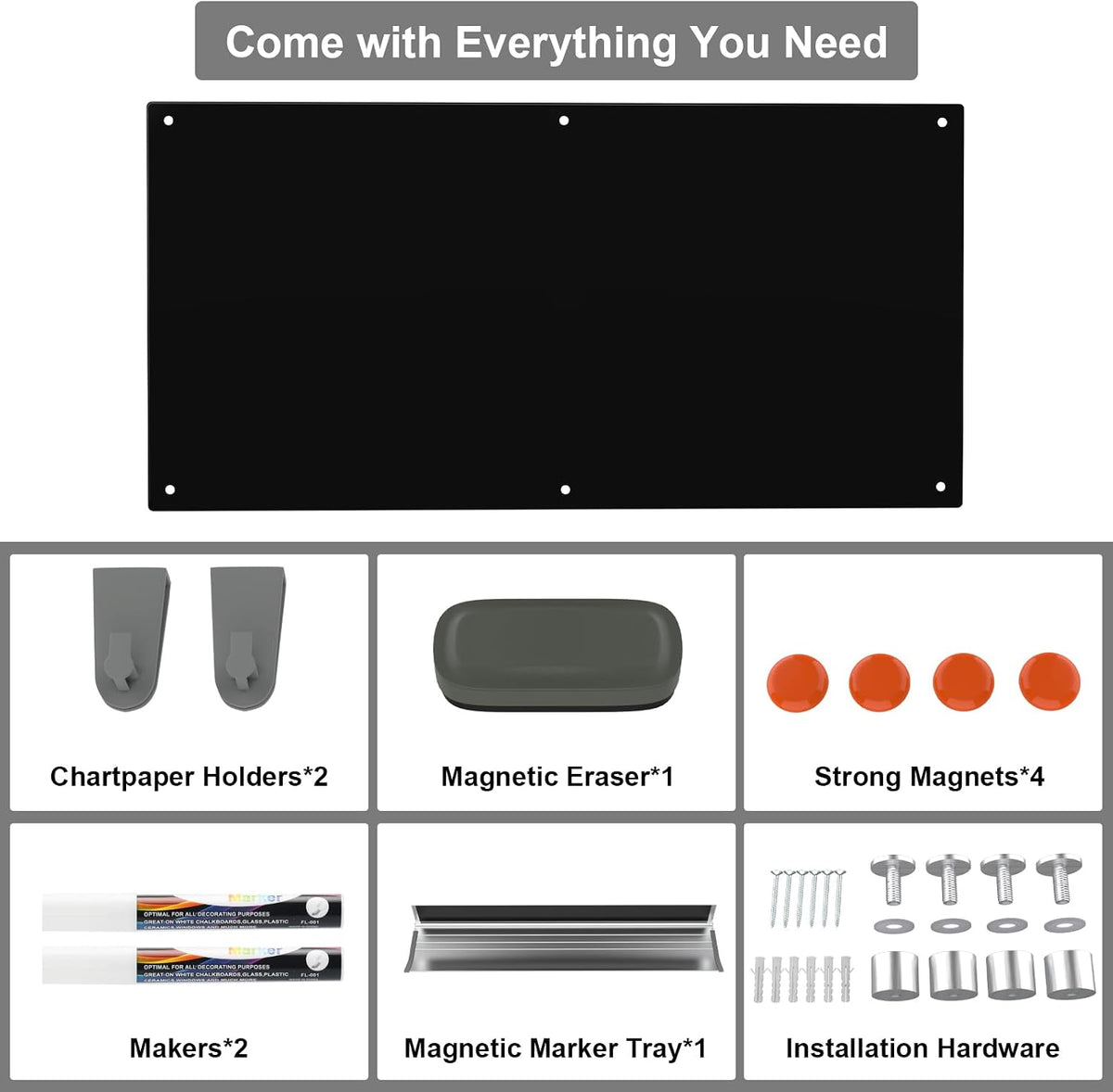 Wingwise Large Black Glass Dry Erase Board, 96 x 48 in Magnetic Blackboard