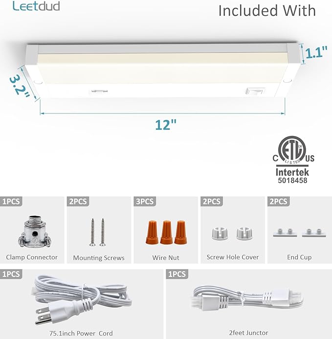 Leetdud LED Under Cabinet Lighting Hardwired or Plug in, 12 Inch 6W, Dimmable 5 - Image 9