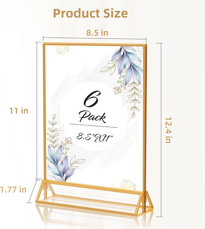 PPH-Sisy Acrylic Sign Holder 8.5X11 Gold Picture Frame Double Sided Acrylic - Image 2