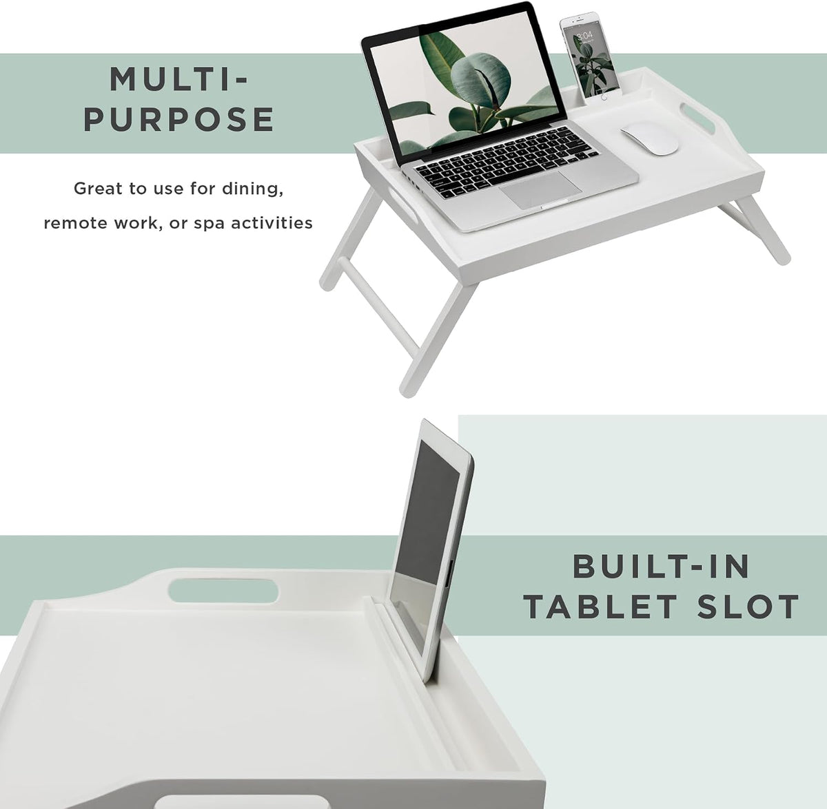 ROSSIE HOME Wood Bed Tray – White, Fits 17.3” Laptops