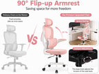 Ergonomic Office Chair with Adjustable Headrest & Lumbar Support, High Back Mesh Desk Chair, 400 LBS Capacity Swivel Computer Chair with Flip-Up Arms, Home Office Gaming Chair (Pink)