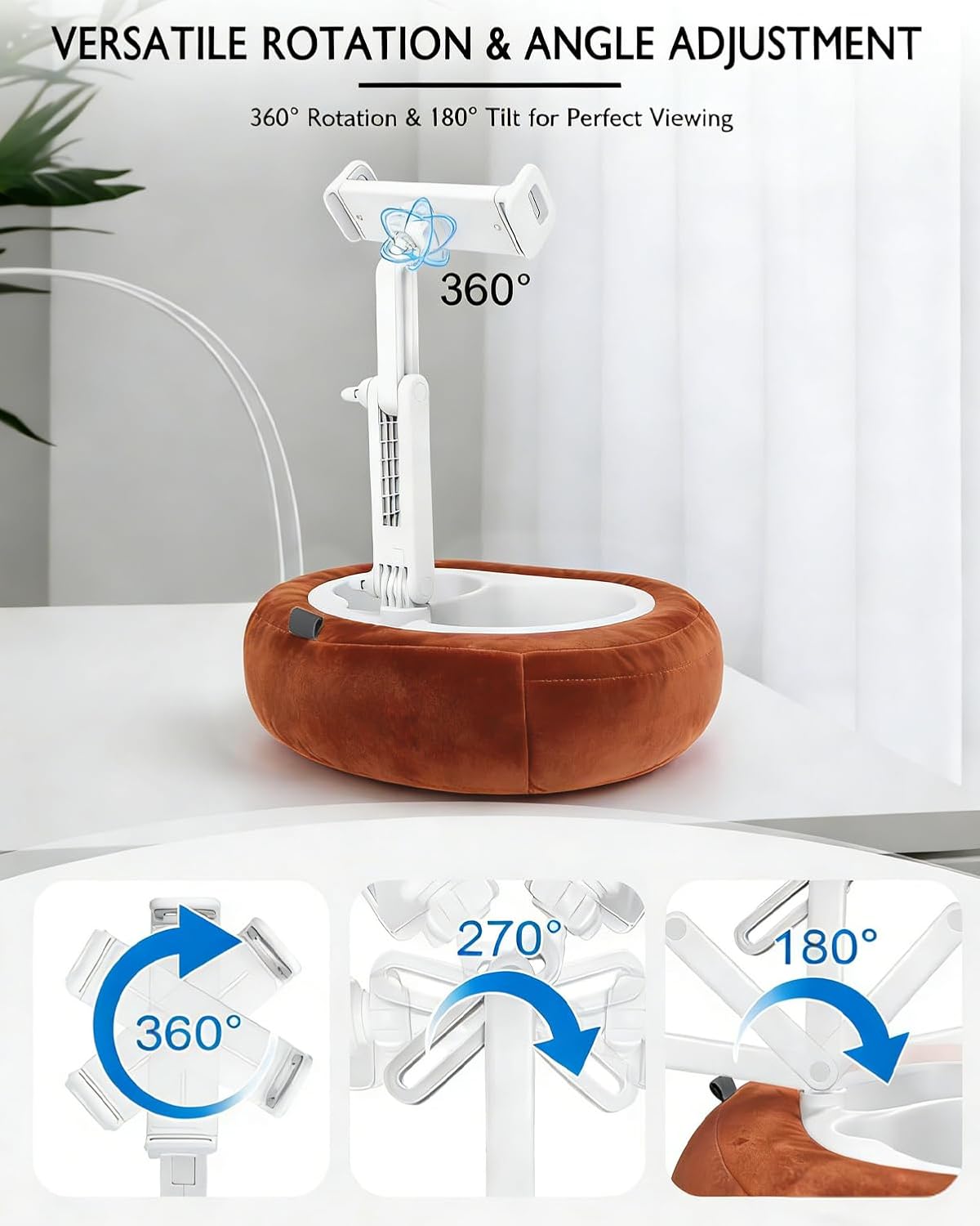 Miledi Tablet Pillow Stand for Bed with Detachable Snack Bowl, Terracotta