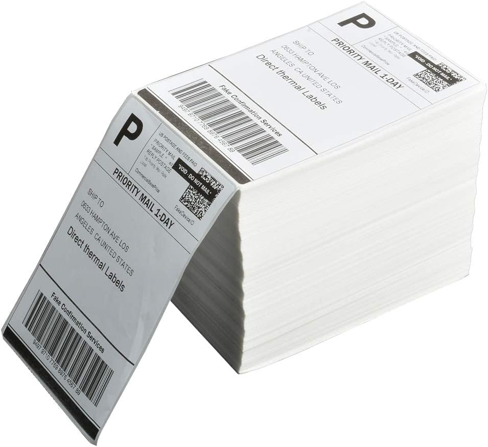4" x 6" Direct Thermal Shipping Labels - Pack of 500 Fanfold Labels - White Perforated, Permanent-Adhesive, Compatible Zebra & Rollo Thermal Label Printer