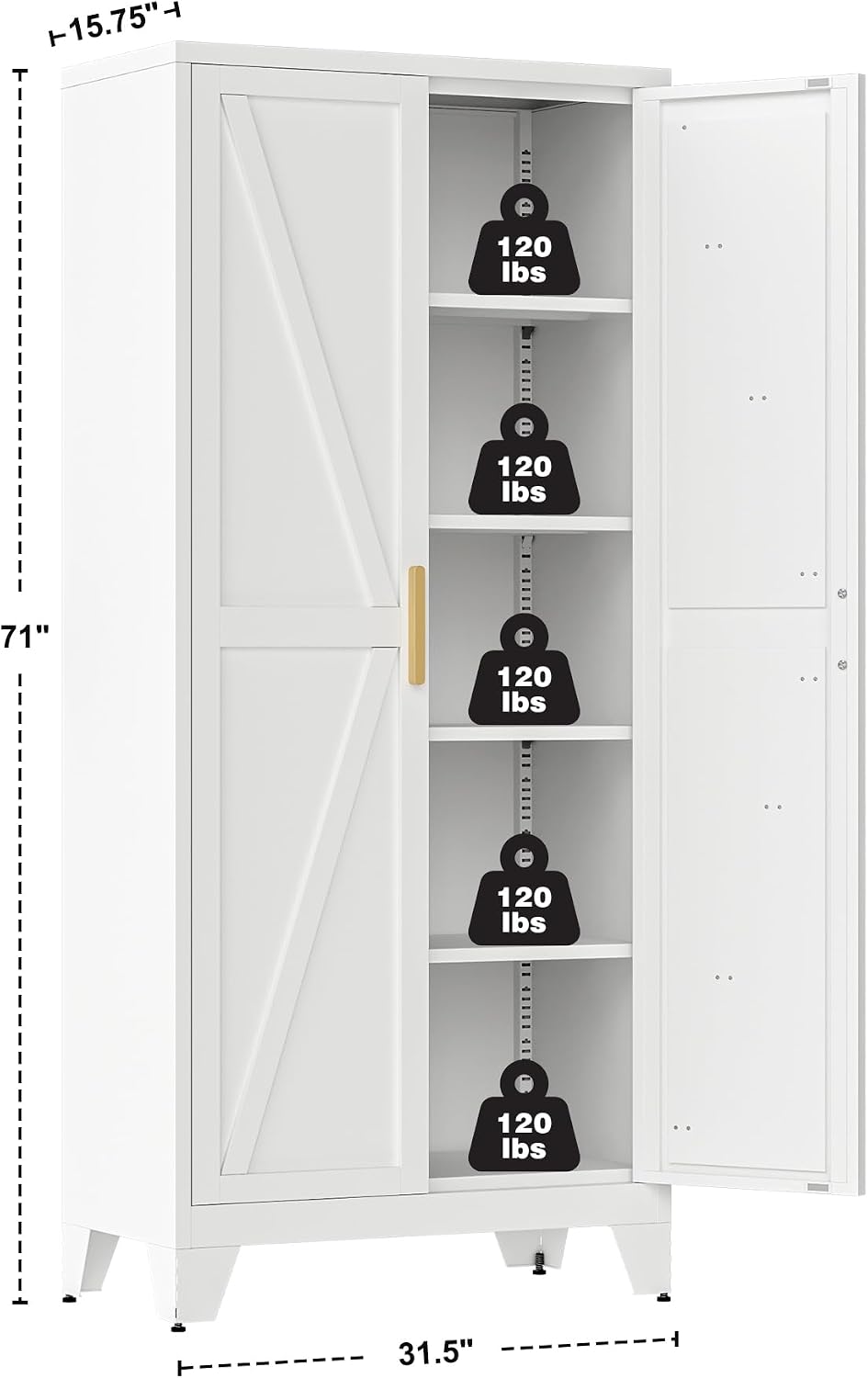 qinptwut 71" metal storage cabinet with doors and shown in use