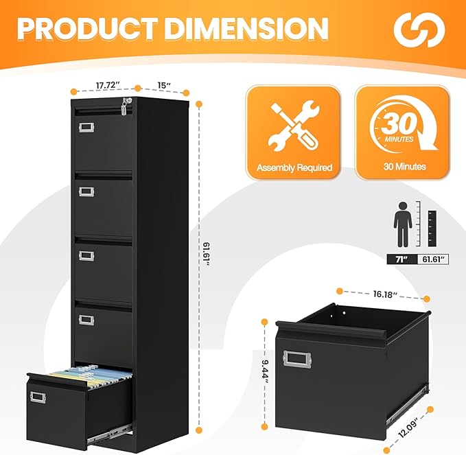 AFAIF 5 Drawer File Cabinet - Image 3