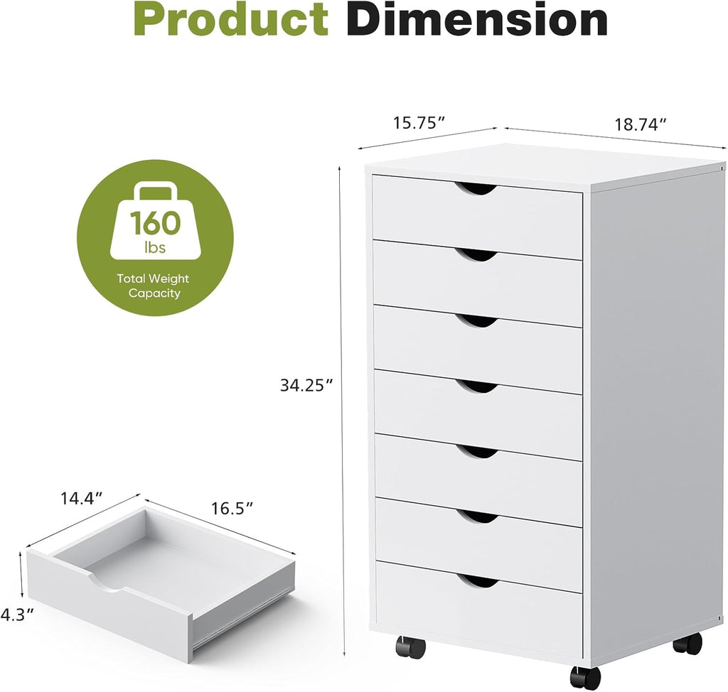 sweetcrispy 7 drawer rolling storage cabinet with wheels, close-up detail